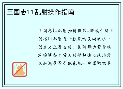 三国志11乱射操作指南